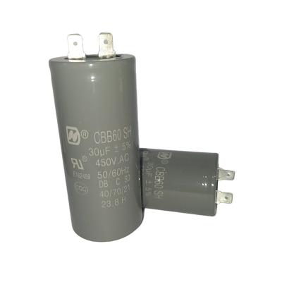 China Single Phase Water Pump Motor Capacitor CBB60 450V 30mfd With Screw Two Quick-Connect Terminals for sale