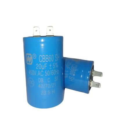 China CBB60 S3 Motor Run Capacitor 450V 20mfd Submersible Starter Capacitor With Two Quick-Connect Terminals for sale
