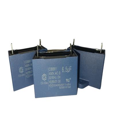 China 6.5mfd Air Conditioner Fan Capacitor CBB61 450V Two Quick-Connect Terminals RoHS Certificated for sale