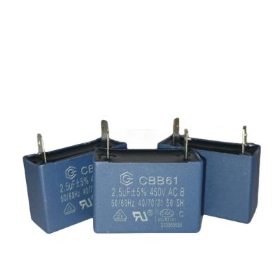 China CBB61 Startkapazität Wechselstromventilator Kondensator 450V Deckenventilator Kondensator 450V-2 Pins-2.5mfd zu verkaufen