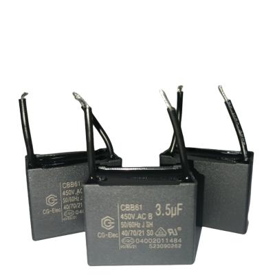 China 3.5mfd Air Conditioner Fan Capacitor CBB61 450V 30mm Lead Length Fan Start Capacitor for sale