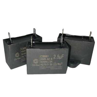 China Air Conditioner CBB61 Fan Capacitor 450V 2.5mfd Plastic Triangle With Location Hole for sale