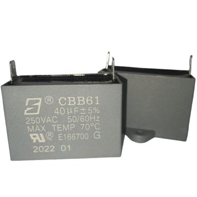 China CBB61 250v 40mfd Ar condicionado de fase única Ventilador condensador Max Temp 70°C Triângulo de plástico com buraco de localização à venda
