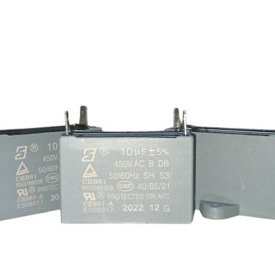 China CBB61 450v 10mfd B-Calss S3 Air Conditioner Fan Capacitor Plastic Triangle With Location Hole for sale