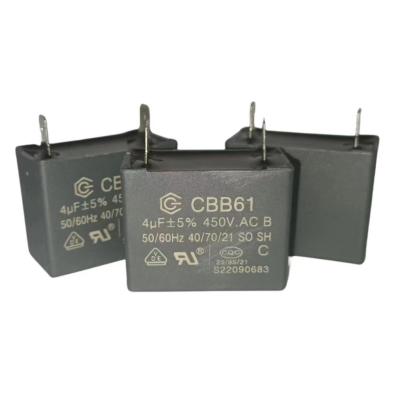 China Universal Air Conditioner Fan Capacitor 4.0mfd 450V CBB61 2 Wire ±5% Tolerance for sale