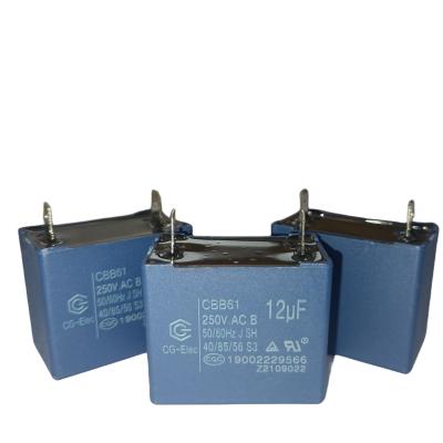 China CBB61 250V 12UF S3 Air Conditioner Fan Explosion Proof Capacitor With Blue Plastic Shell for sale