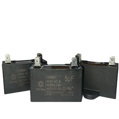 China CBB61 450V 5.0mfd Black Air Conditioner Fan Capacitor With 2+2 Quick-Connect Terminals for sale