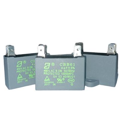 China CBB61 450V 4.0mfd S3 Industrial Fan Capacitor With Four 187 Quick Connect Terminals for sale