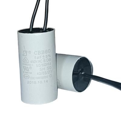 China CBB60 450V 5.0mfd 100 Line Length Air Conditioner Fan Capacitor With Grey Plastic Shell for sale