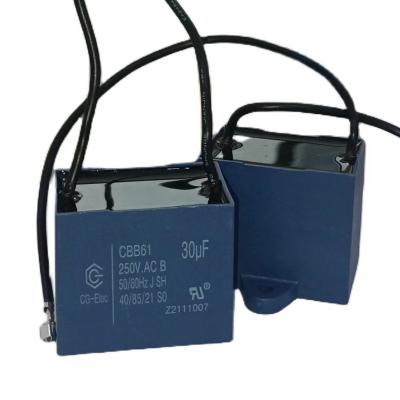 China CBB61 250V 30mfd 10000 Hours Ceiling Fan Induction Motor Capacitor With 200 Line Length VH Terminal for sale