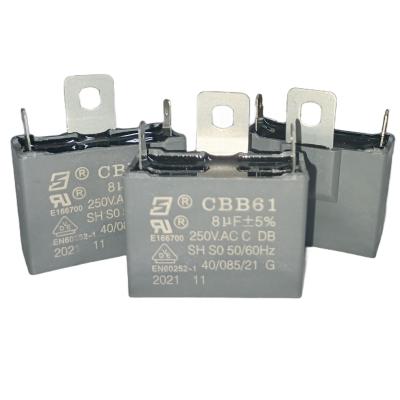 China CBB61 250V 8.0mfd Air Conditioner Capacitor With Straight Iron Ear for sale