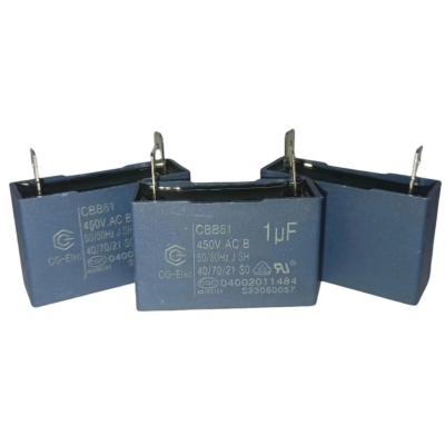 China CBB61 450V 1.0mfd Blue 10000 Hours S3 Air Conditioner Fan Capacitor With Two Quick-connect Terminals for sale