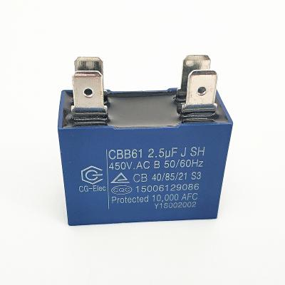 China CBB61 Capacitador de película de CA 2.5uF Extrator de ventilador Capó de condensador en venta
