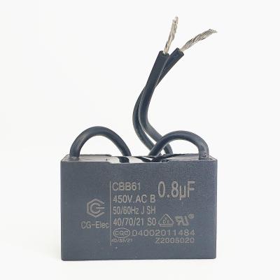 China CBB61 450V 0.8mfd Air Conditioner Fan Capacitor With 100 Line Length for sale