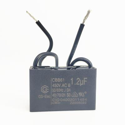 China CBB61 Air Conditioner Fan Capacitor 450V 1.2mfd Black Wire 100mm B-Calss for sale