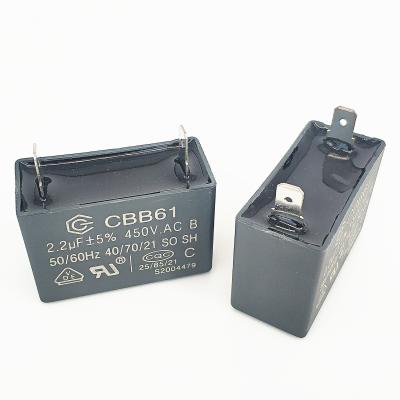 China CBB61 Air Conditioner Fan Capacitor 450V 2.2mfd 187 Terminal With Self Healing 10000 Hours for sale