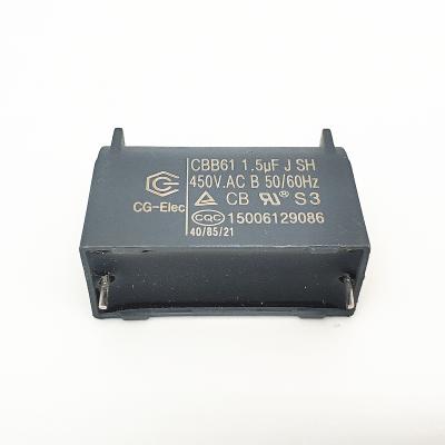 中国 CBB61 450V 1.5UF Explosion Proof Capacitor With Tinned Copper Pin 2-ø1.0mm 販売のため