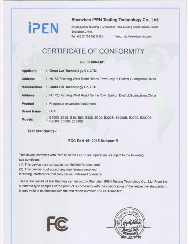 FCC certificate - GreatLux Technology Co., Ltd