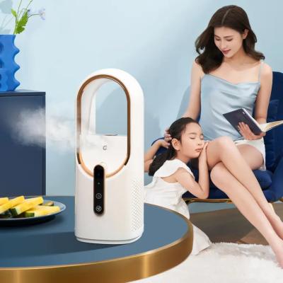 China Wholesale Leafless Electric Mist Fan 2200mAh Large Battery Well Design Cold Mist Humidifier Portable Safety Mist Fan Humidifier for sale
