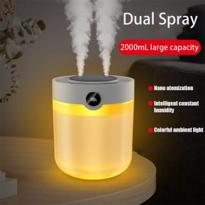 China Large Capacity 2L Humidity Display Dual Spray USB Silent Household Humidifier for sale