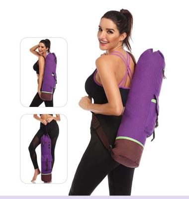 China Large Capacity Yoga Mat Carry Bag Carrier Durable Canvas Cotton Yoga Pilates Backpack for sale