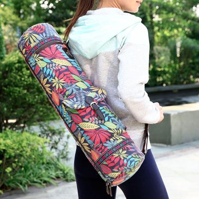 China Canvas Material Printed Yoga Bag , Sports Mat Bag Pilates Mat Backpack for sale
