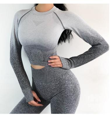 China Ombre Seamless Women's Yoga Apparel / Women Gym Clothing Gradient Leggings+Long sleeve Top for sale