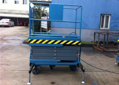 China Blue Hydraulic Mobile Scissor Lift Manual Pull Walking 300KG / 500KG 6m for sale