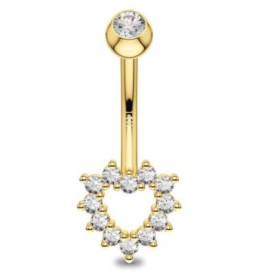 China Hollow Heart CZ Belly Button Ring , 14K Gold Body Jewelry 14G Navel Ring for sale