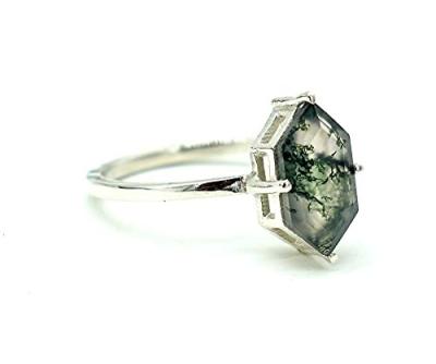 China Hexagon Moss Agate Ring with  As Gift Engagement Women Ring for sale