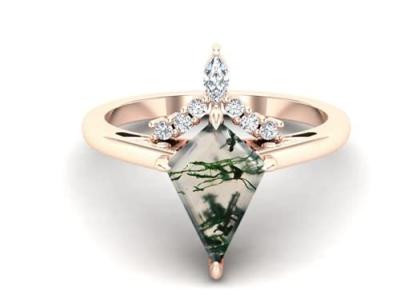 China Kite Shape Stone Natural Moss Agate Engagement Ring Vintage Art Deco Gift Love à venda