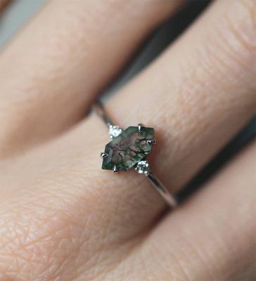 China Green Genuine Moss Agate Ring , Gemstone Beautiful Women Ring for sale