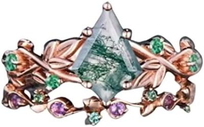 中国 Solid Rose Gold 1.25ct Natural Inspired Leaf Moss Agate Jewelry Cluster Emerald Aquatic 販売のため