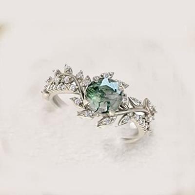 Chine Leaf  Shape 925 Sterling silver Center Stone Bridal Mossagate Engagement  ring à vendre