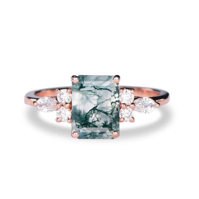 Китай Emerald Cut Antique Aquatic Green Agate Stone Ring Hypoallergenic продается