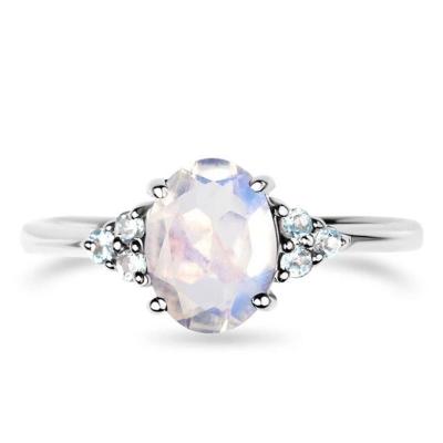 China 925 Sterling Silver Rainbow Moonstone Jewelry oval cortaram o anel de noivado de Moonstone do vintage para mulheres à venda