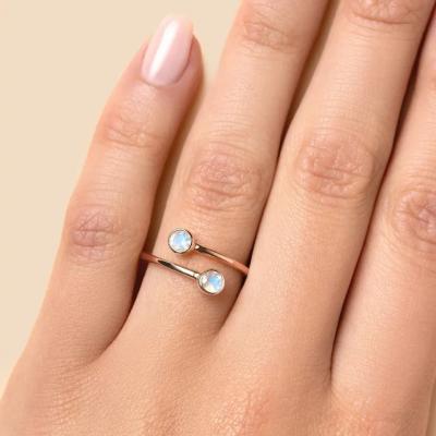 China Rose Gold Vermeil Sunstone Moonstone Engagement Ring Brilliant Cut Adjustable zu verkaufen