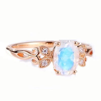 中国 Fashion Jewelry Genuine Blue Moonstone Ring 925 Sterling Silver Plated Rose Gold 販売のため