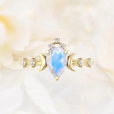 China Natural Moonstone Gemstones 925 Silver Anniversary Jewelry Rings Genuine Pear Cut zu verkaufen