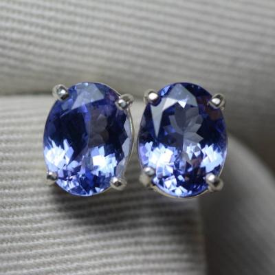Chine 14k White Gold Oval Genuine Natural Tanzanite Earrings with CZ à vendre
