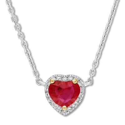 China Natural Garnet Ruby Necklace 1/15 ct tw CZ 14K Two Tone Gold for sale