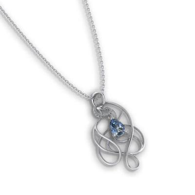 Chine Diamond Necklace bleu vert (or 14k blanc, aigue-marine 6x9mm de forme de poire, diamants .10cttw.) à vendre