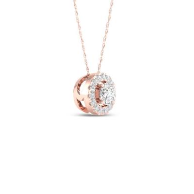 中国 帝国1/6Ct TDWのダイヤモンド10kローズの金の円形のダイヤモンドのハローの吊り下げ式のネックレス 販売のため