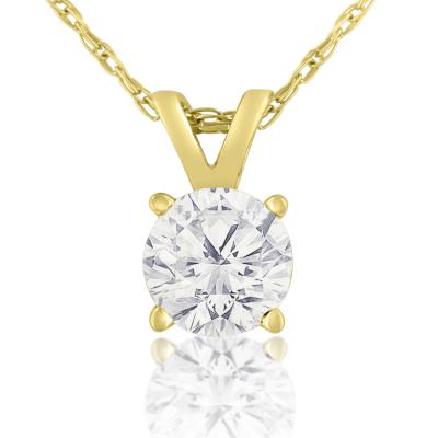 China 1/2 Carat CZ Solitaire Necklace In 14 Karat Yellow Gold (J-K Color, I1-I2 Clarity) for sale