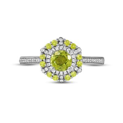 China Peridot & Diamond Ring verdes 1/6 de ouro branco do ct TW 10K na prata à venda