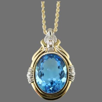 China 14K Round Cut Blue Topaz And CZ Pendant Enhance For Women for sale