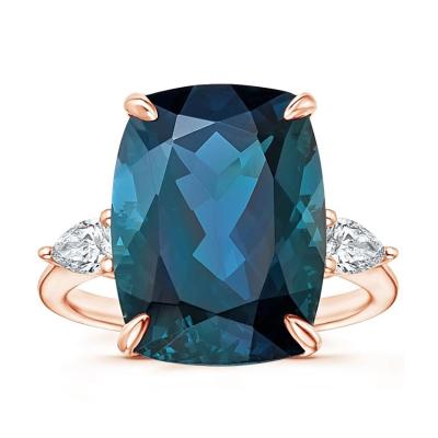中国 夜会のロンドンの青いトパーズおよびダイヤモンドのカクテルの婚約指輪の宝石類は証明した 販売のため