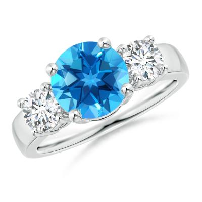 中国 古典的なスイスの青いトパーズおよびダイヤモンド3の石の婚約指輪925の純銀製 販売のため