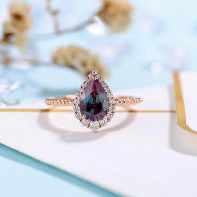 China New Style 925 Sterling Silver Cubic Zircon CZ Jewelry Halo CZ Ring Alexandrite Rings for sale