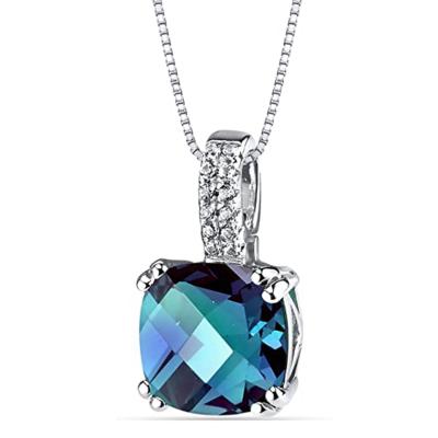 China Wholesale 925 Sterling Silver Jewelry Fashion CZ Women Necklace Lab Created Alexandrite Stone Pendant for sale